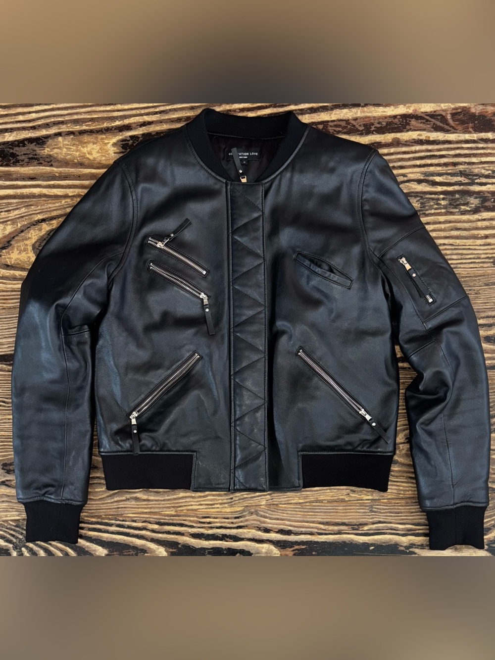 Generation Love Black Quilted-Center Leather Bomber Jacket